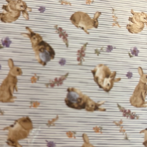 BUNNY HILL FARMS BHL Tablecloth Oblong 60" x 120'  Cotton Bunny Stripe Print NEW - Picture 4 of 11